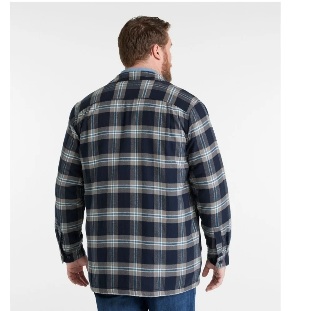 L.L.BEAN Men's Fleece-Lined Flannel Shirt, Traditional Fit. Classic Navy.Size XL